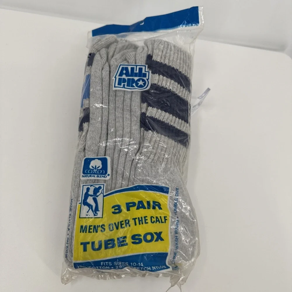 Vintage ALL PRO Tube Sox Socks NEW Dead STOCK UNOPENED Size 10 to 14 USA